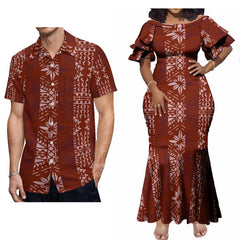Hot Couple Set Woman Dress Elegant Maxi Dress Women'S Dinner Evening Dress Polynesian Tribe With Men'S Casual Shirt - SHOWLU FASHION STORE