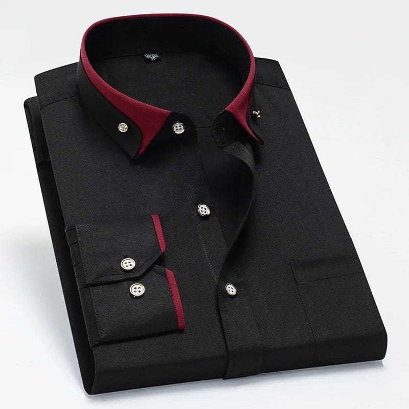 Hot Sale Men's Business Dress Shirts long Sleeve Contrast Collar Social Camisa With Diamond Anti - wrinkle Button Down Black Blue - SHOWLU FASHION STORE