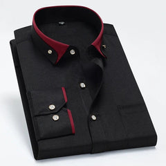 Hot Sale Men's Business Dress Shirts long Sleeve Contrast Collar Social Camisa With Diamond Anti - wrinkle Button Down Black Blue - SHOWLU FASHION STORE