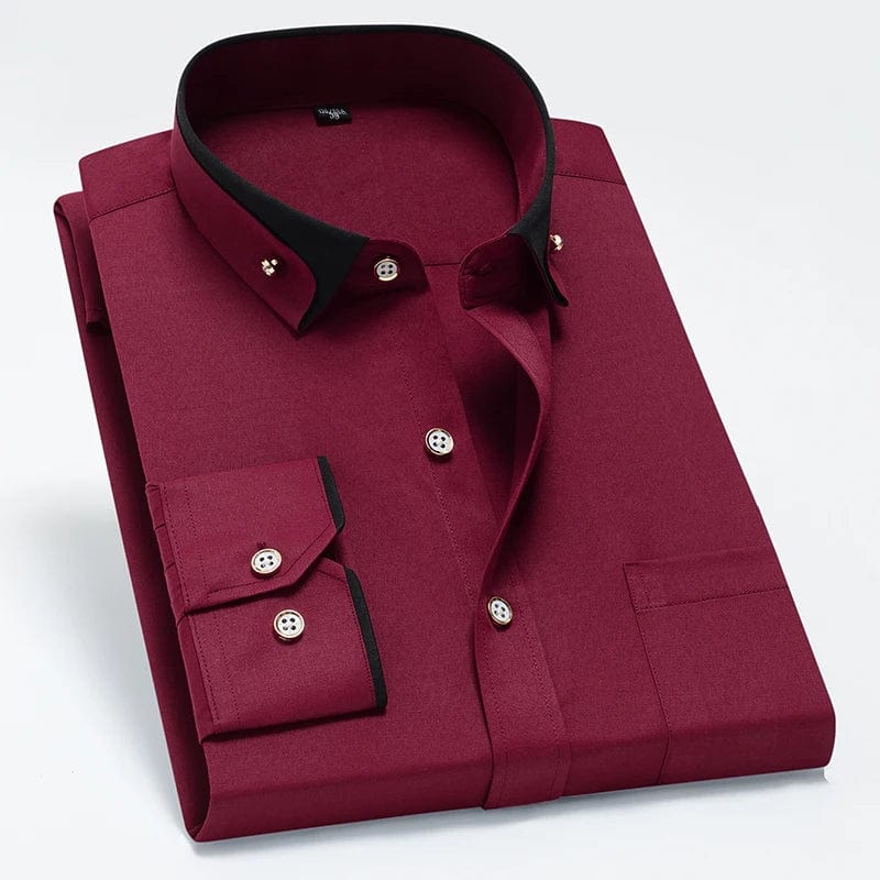 Hot Sale Men's Business Dress Shirts long Sleeve Contrast Collar Social Camisa With Diamond Anti - wrinkle Button Down Black Blue - SHOWLU FASHION STORE