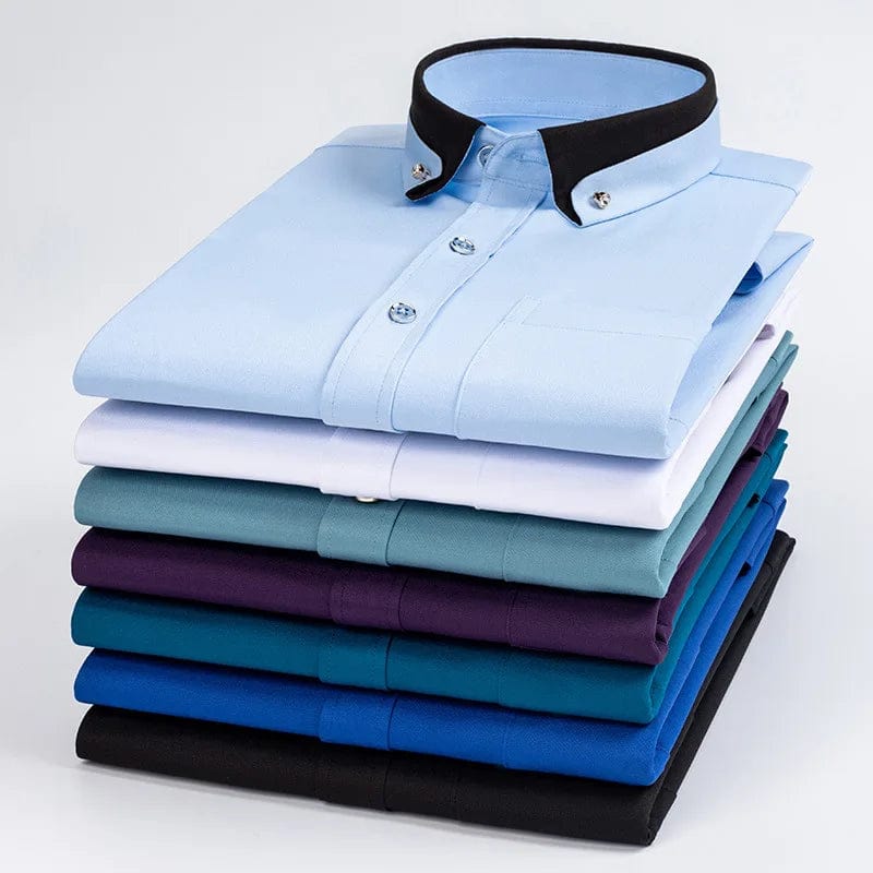 Hot Sale Men's Business Dress Shirts long Sleeve Contrast Collar Social Camisa With Diamond Anti - wrinkle Button Down Black Blue - SHOWLU FASHION STORE