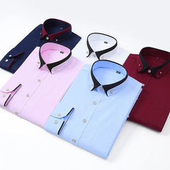 Hot Sale Men's Business Dress Shirts long Sleeve Contrast Collar Social Camisa With Diamond Anti - wrinkle Button Down Black Blue - SHOWLU FASHION STORE