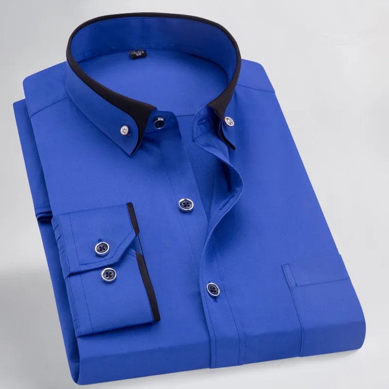 Hot Sale Men's Business Dress Shirts long Sleeve Contrast Collar Social Camisa With Diamond Anti - wrinkle Button Down Black Blue - SHOWLU FASHION STORE