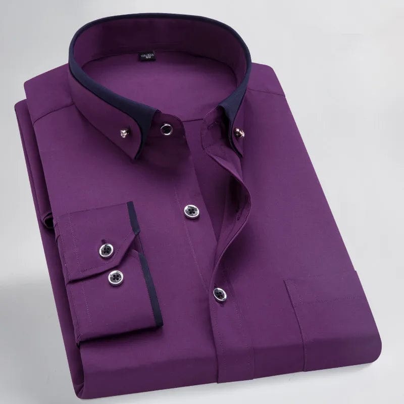 Hot Sale Men's Business Dress Shirts long Sleeve Contrast Collar Social Camisa With Diamond Anti - wrinkle Button Down Black Blue - SHOWLU FASHION STORE