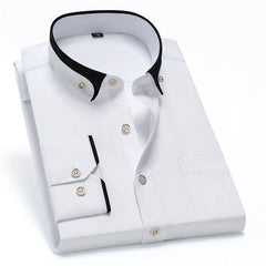 Hot Sale Men's Business Dress Shirts long Sleeve Contrast Collar Social Camisa With Diamond Anti - wrinkle Button Down Black Blue - SHOWLU FASHION STORE