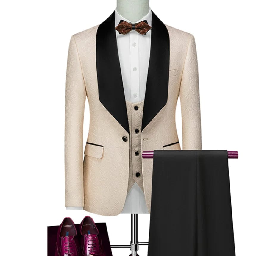 Hot Selling Men Suits Pattern and Black Groom Tuxedos Shawl Satin Lapel Groomsmen Wedding Best Man ( Jacket+Pants+Vest+Tie) C691 - SHOWLU FASHION STORE