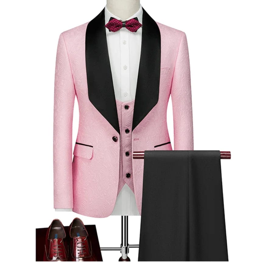 Hot Selling Men Suits Pattern and Black Groom Tuxedos Shawl Satin Lapel Groomsmen Wedding Best Man ( Jacket+Pants+Vest+Tie) C691 - SHOWLU FASHION STORE