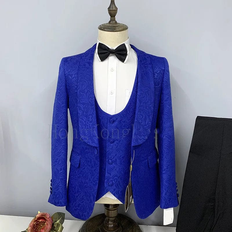 Hot Selling Men Suits Pattern and Black Groom Tuxedos Shawl Satin Lapel Groomsmen Wedding Best Man ( Jacket+Pants+Vest+Tie) C691 - SHOWLU FASHION STORE