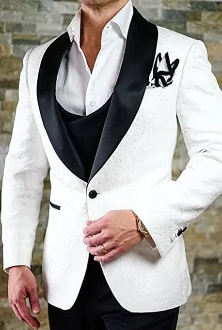 Hot Selling Men Suits Pattern and Black Groom Tuxedos Shawl Satin Lapel Groomsmen Wedding Best Man ( Jacket+Pants+Vest+Tie) C691 - SHOWLU FASHION STORE