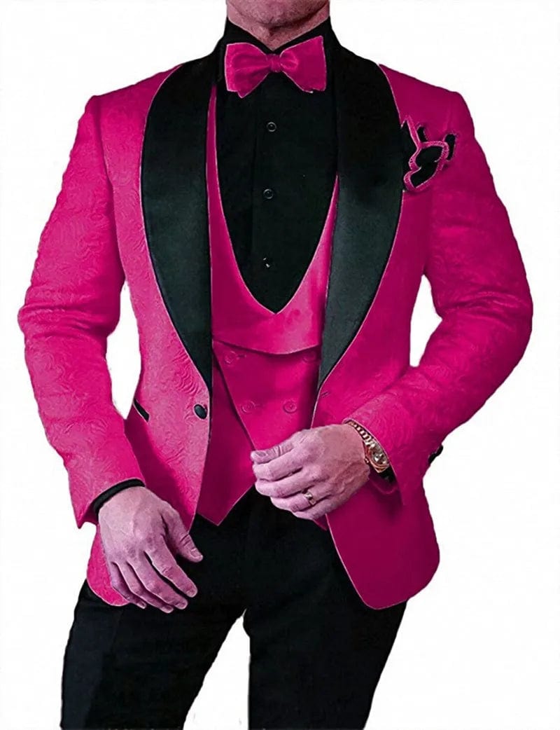 Hot Selling Men Suits Pattern and Black Groom Tuxedos Shawl Satin Lapel Groomsmen Wedding Best Man ( Jacket+Pants+Vest+Tie) C691 - SHOWLU FASHION STORE