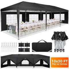 Hoteel 10x30Party Pop Up Canopy Tent, Removable Canopy Tent with 8 Side Walls, Waterproof Commercial Instant Shelter Tent for Weddings, Patio with Tote Bag and 4 Sandbags - SHOWLU FASHION STORE