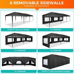 Hoteel 10x30Party Pop Up Canopy Tent, Removable Canopy Tent with 8 Side Walls, Waterproof Commercial Instant Shelter Tent for Weddings, Patio with Tote Bag and 4 Sandbags - SHOWLU FASHION STORE