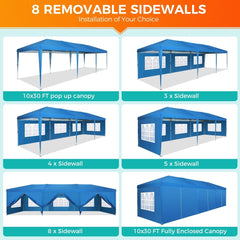 Hoteel 10x30Party Pop Up Canopy Tent, Removable Canopy Tent with 8 Side Walls, Waterproof Commercial Instant Shelter Tent for Weddings, Patio with Tote Bag and 4 Sandbags - SHOWLU FASHION STORE