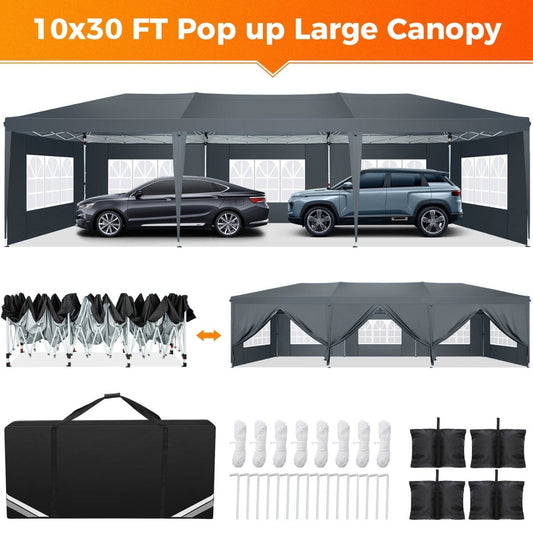 Hoteel 10x30Party Pop Up Canopy Tent, Removable Canopy Tent with 8 Side Walls, Waterproof Commercial Instant Shelter Tent for Weddings, Patio with Tote Bag and 4 Sandbags - SHOWLU FASHION STORE