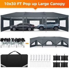 Hoteel 10x30Party Pop Up Canopy Tent, Removable Canopy Tent with 8 Side Walls, Waterproof Commercial Instant Shelter Tent for Weddings, Patio with Tote Bag and 4 Sandbags - SHOWLU FASHION STORE