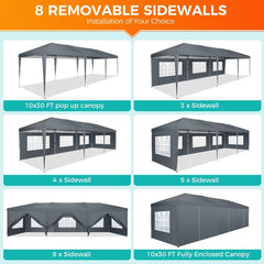 Hoteel 10x30Party Pop Up Canopy Tent, Removable Canopy Tent with 8 Side Walls, Waterproof Commercial Instant Shelter Tent for Weddings, Patio with Tote Bag and 4 Sandbags - SHOWLU FASHION STORE