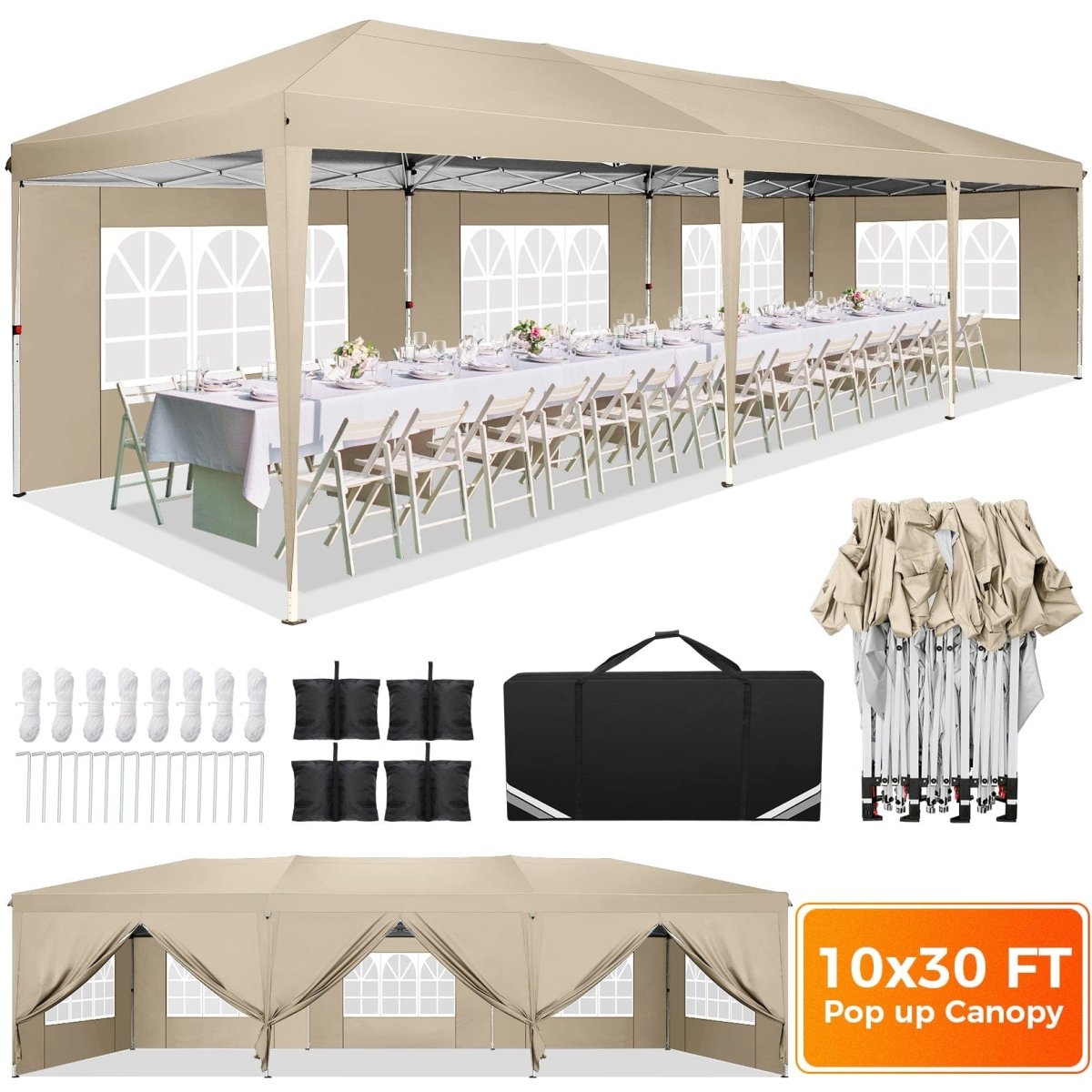 Hoteel 10x30Party Pop Up Canopy Tent, Removable Canopy Tent with 8 Side Walls, Waterproof Commercial Instant Shelter Tent for Weddings, Patio with Tote Bag and 4 Sandbags - SHOWLU FASHION STORE