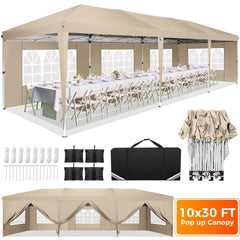 Hoteel 10x30Party Pop Up Canopy Tent, Removable Canopy Tent with 8 Side Walls, Waterproof Commercial Instant Shelter Tent for Weddings, Patio with Tote Bag and 4 Sandbags - SHOWLU FASHION STORE