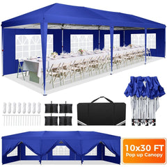 Hoteel 10x30Party Pop Up Canopy Tent, Removable Canopy Tent with 8 Side Walls, Waterproof Commercial Instant Shelter Tent for Weddings, Patio with Tote Bag and 4 Sandbags - SHOWLU FASHION STORE