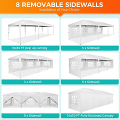 Hoteel 10x30Party Pop Up Canopy Tent, Removable Canopy Tent with 8 Side Walls, Waterproof Commercial Instant Shelter Tent for Weddings, Patio with Tote Bag and 4 Sandbags - SHOWLU FASHION STORE