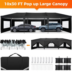 Hoteel 10x30Party Pop Up Canopy Tent, Removable Canopy Tent with 8 Side Walls, Waterproof Commercial Instant Shelter Tent for Weddings, Patio with Tote Bag and 4 Sandbags - SHOWLU FASHION STORE