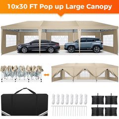 Hoteel 10x30Party Pop Up Canopy Tent, Removable Canopy Tent with 8 Side Walls, Waterproof Commercial Instant Shelter Tent for Weddings, Patio with Tote Bag and 4 Sandbags - SHOWLU FASHION STORE