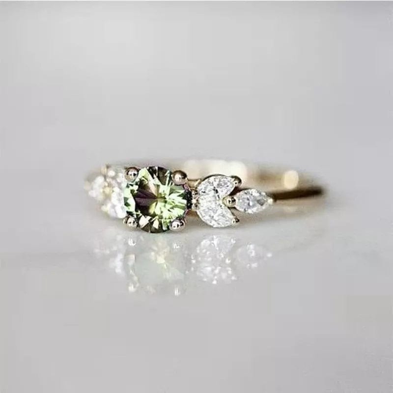 Huitan Delicate Women Wedding Ring Olive Green Round Zircon with Leave Shape Elegant Gold Color Girl Gift Rings Trendy Jewelry - SHOWLU FASHION STORE