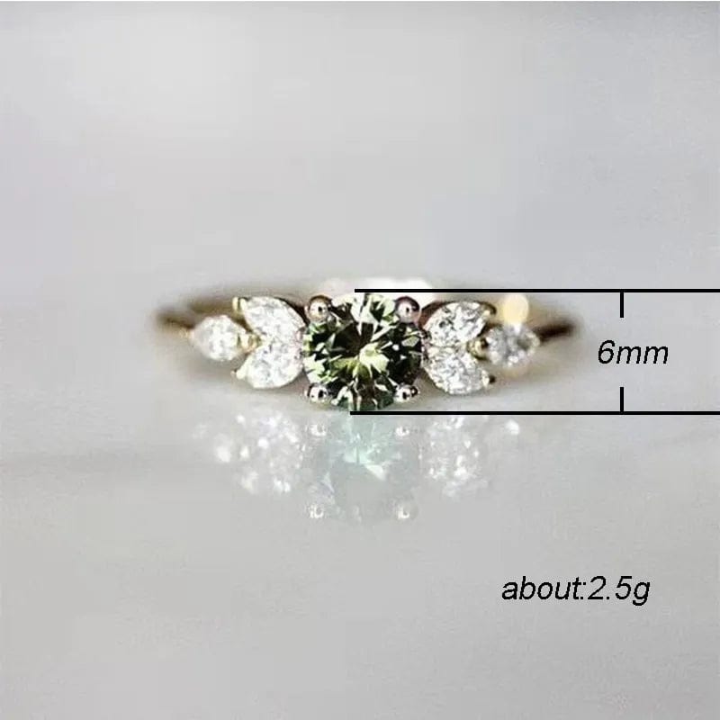 Huitan Delicate Women Wedding Ring Olive Green Round Zircon with Leave Shape Elegant Gold Color Girl Gift Rings Trendy Jewelry - SHOWLU FASHION STORE