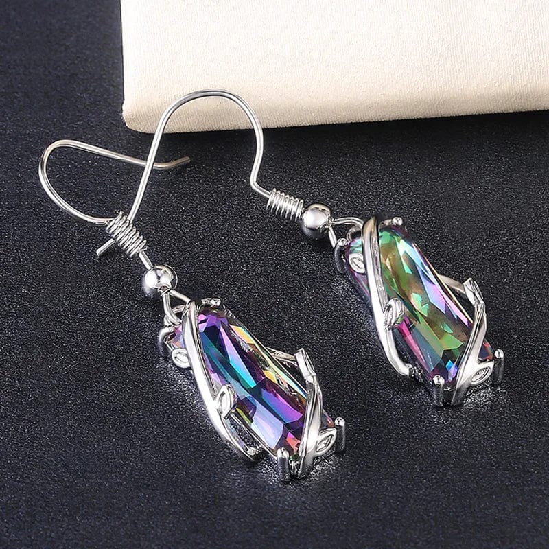 Huitan Multicolored Rectangular Stone Ring/Necklace Set Novel Design Anniversary Party Women Jewelry Factory Direct Selling Set - SHOWLU FASHION STORE