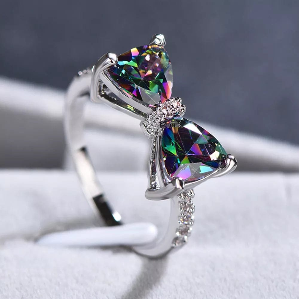 Huitan Personality Multi - colored CZ Bow Rings for Women Fancy Bride Wedding Ceremony Party Finger - ring Nice Gift Fashion Jewelry - SHOWLU FASHION STORE