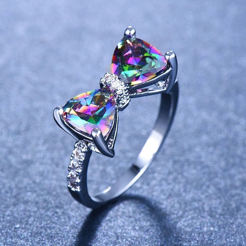 Huitan Personality Multi - colored CZ Bow Rings for Women Fancy Bride Wedding Ceremony Party Finger - ring Nice Gift Fashion Jewelry - SHOWLU FASHION STORE