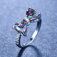 Huitan Personality Multi - colored CZ Bow Rings for Women Fancy Bride Wedding Ceremony Party Finger - ring Nice Gift Fashion Jewelry - SHOWLU FASHION STORE
