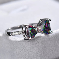 Huitan Personality Multi - colored CZ Bow Rings for Women Fancy Bride Wedding Ceremony Party Finger - ring Nice Gift Fashion Jewelry - SHOWLU FASHION STORE