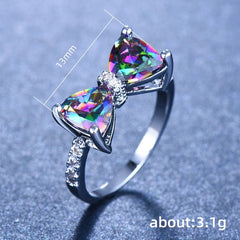 Huitan Personality Multi - colored CZ Bow Rings for Women Fancy Bride Wedding Ceremony Party Finger - ring Nice Gift Fashion Jewelry - SHOWLU FASHION STORE