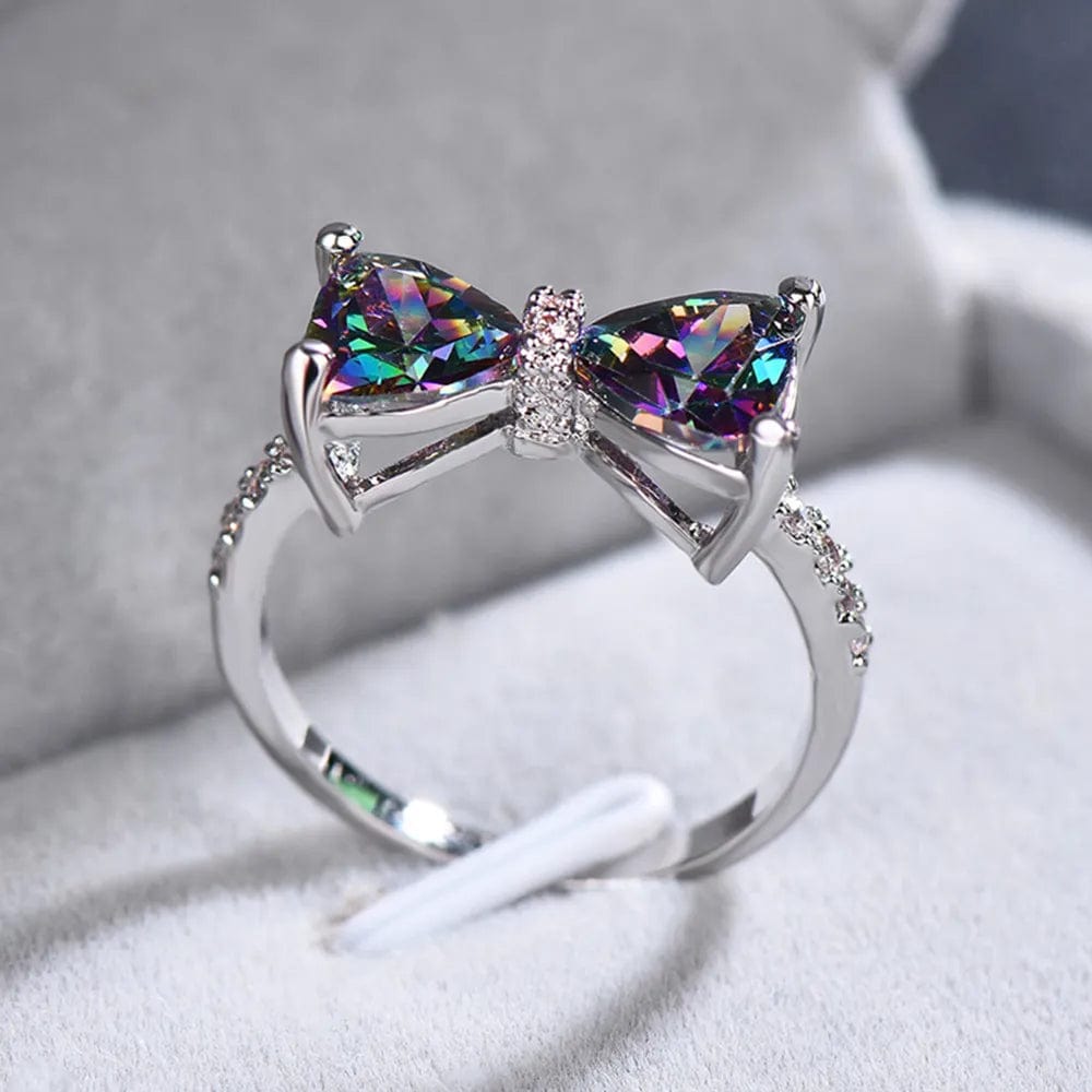 Huitan Personality Multi - colored CZ Bow Rings for Women Fancy Bride Wedding Ceremony Party Finger - ring Nice Gift Fashion Jewelry - SHOWLU FASHION STORE