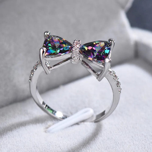 Huitan Personality Multi - colored CZ Bow Rings for Women Fancy Bride Wedding Ceremony Party Finger - ring Nice Gift Fashion Jewelry - SHOWLU FASHION STORE