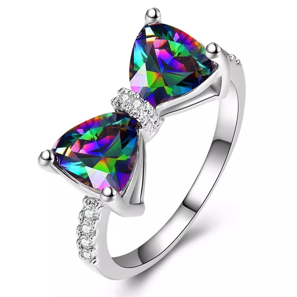 Huitan Personality Multi - colored CZ Bow Rings for Women Fancy Bride Wedding Ceremony Party Finger - ring Nice Gift Fashion Jewelry - SHOWLU FASHION STORE