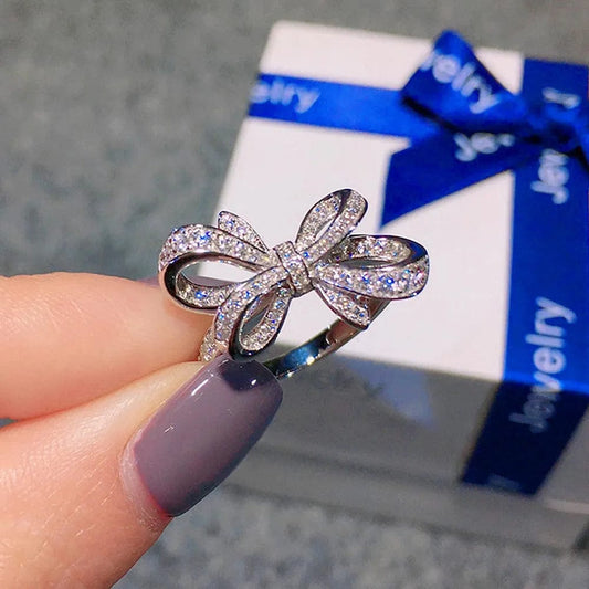 Huitan Romantic Bow Shape Cubic Zirconia Wedding Bands Rings for Women Fancy Anniversary Gift Statement Rings Luxury Jewelry New - SHOWLU FASHION STORE