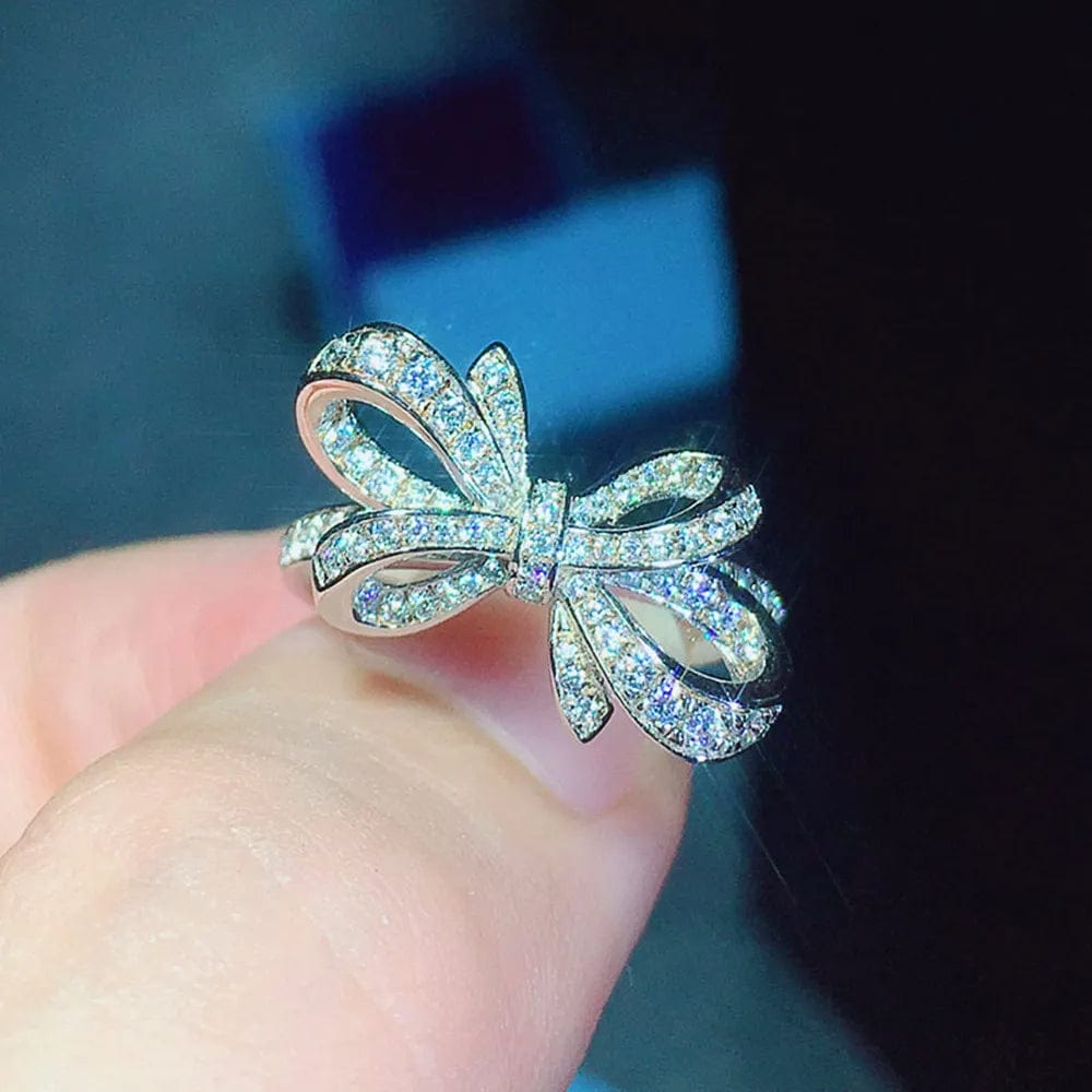 Huitan Romantic Bow Shape Cubic Zirconia Wedding Bands Rings for Women Fancy Anniversary Gift Statement Rings Luxury Jewelry New - SHOWLU FASHION STORE