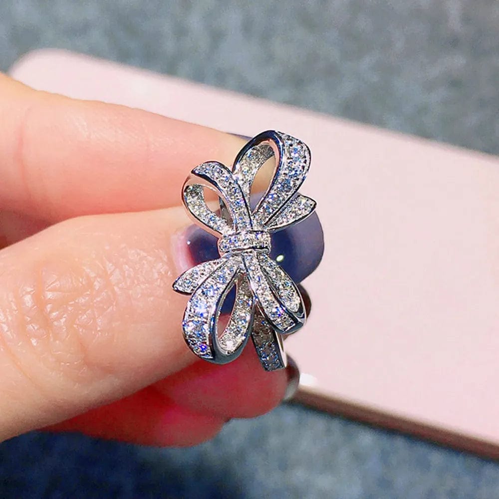 Huitan Romantic Bow Shape Cubic Zirconia Wedding Bands Rings for Women Fancy Anniversary Gift Statement Rings Luxury Jewelry New - SHOWLU FASHION STORE