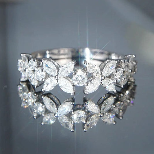 Huitan Romantic Flower Design Bridal Wedding Rings AAA White CZ Stone Luxury Accessories for Women Statement Jewelry Wholesale - SHOWLU FASHION STORE
