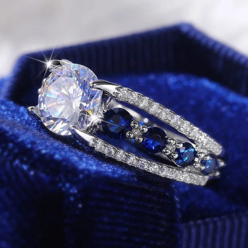 Huitan Special - interest Wedding Rings Women Blue/White Round CZ Novel Designed Female Party Ring Temperament Gift Trendy Jewelry - SHOWLU FASHION STORE