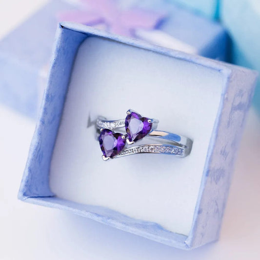 Huitan Stylish Female Rings Silver - plated Double Heart - Shaped Cubic Zircons Wedding Ring For Women Girls Nice Gift For Birthday - SHOWLU FASHION STORE