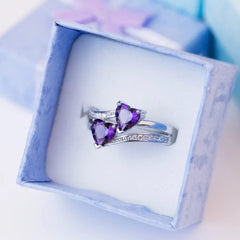 Huitan Stylish Female Rings Silver - plated Double Heart - Shaped Cubic Zircons Wedding Ring For Women Girls Nice Gift For Birthday - SHOWLU FASHION STORE