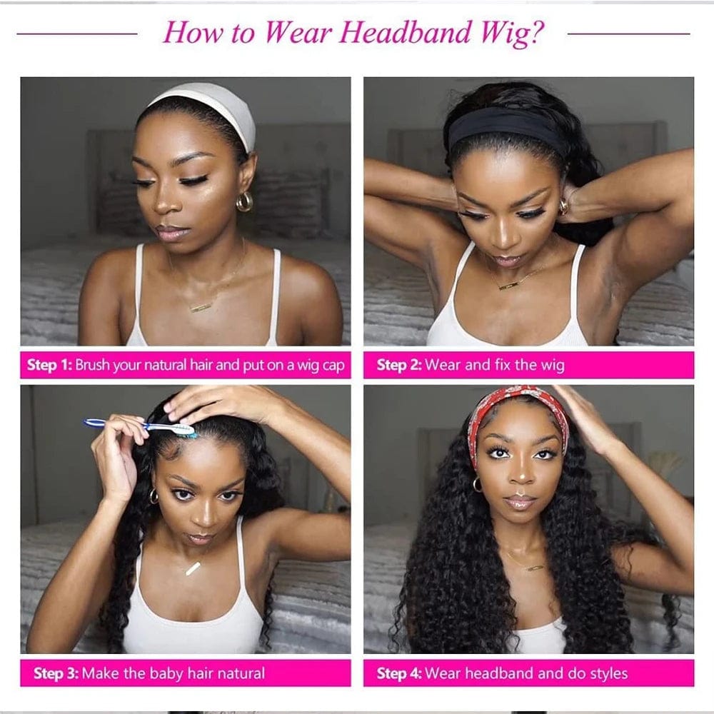 Human Hair Headband Wig Kinky Curly Glueless Wig Full Machine Made Curly Headband Bob Wig 36 Inches Human Hair Wigs for Women - SHOWLU FASHION STORE