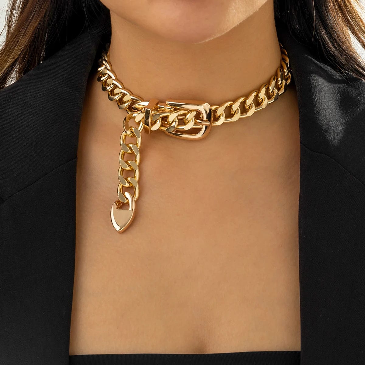 Ingemark Exaggerated Heavy Metal Belt Choker Necklace for Women Punk Thick Chunky Clavicle Chain Grunge Jewelry Steampunk Men - SHOWLU FASHION STORE