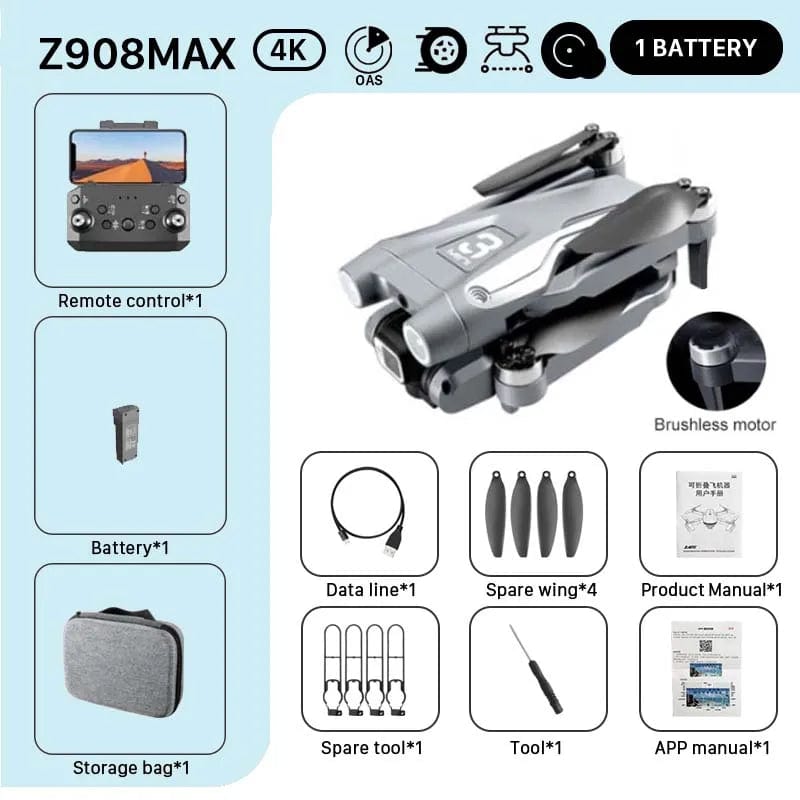 KBDFA MINI Z908Pro Max Drone 4K ESC Professional WIFI FPV Dron Obstacle Avoidance Brushless Four - Axis Folding RC Quadcopter Toys - SHOWLU FASHION STORE