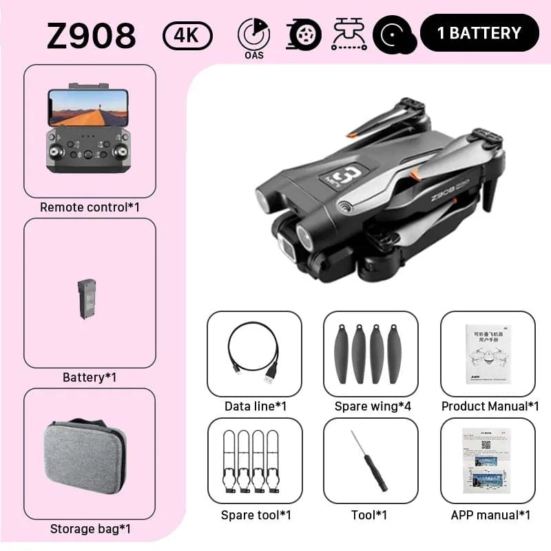 KBDFA MINI Z908Pro Max Drone 4K ESC Professional WIFI FPV Dron Obstacle Avoidance Brushless Four - Axis Folding RC Quadcopter Toys - SHOWLU FASHION STORE