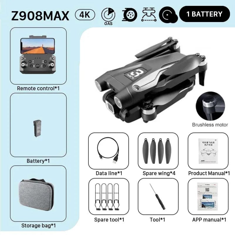 KBDFA MINI Z908Pro Max Drone 4K ESC Professional WIFI FPV Dron Obstacle Avoidance Brushless Four - Axis Folding RC Quadcopter Toys - SHOWLU FASHION STORE