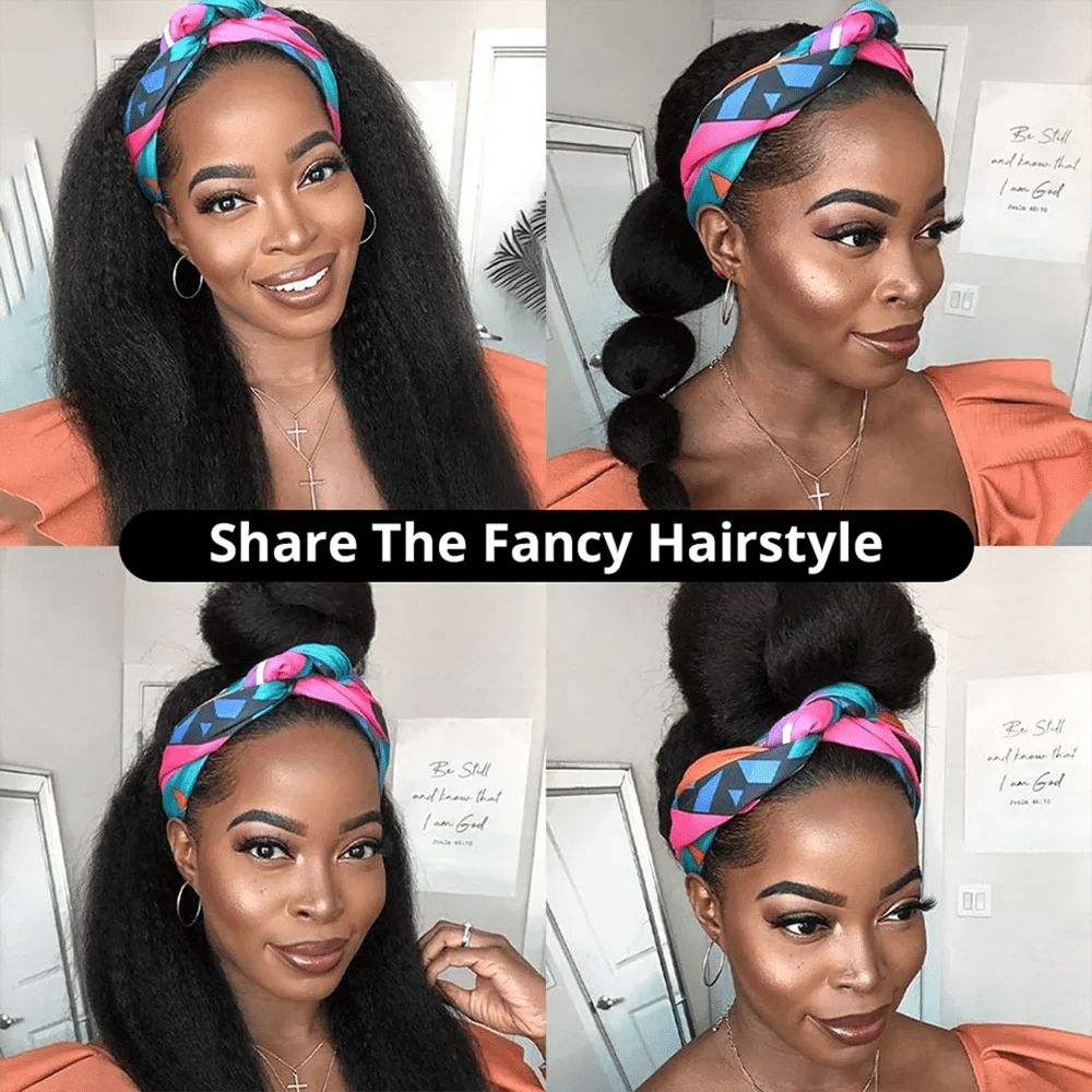 Kinky Straight Headband Wigs Remy Human Hair Wig Ready To Wear Brazilian Yaki Straight Headband Human Hair Wig for Women - SHOWLU FASHION STORE